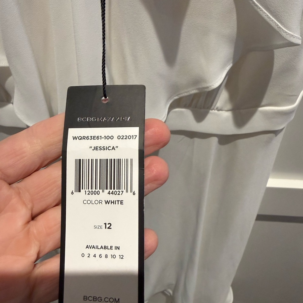 BCBG White Ruffle V-Neck Dress - Picture 3 of 4